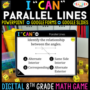 Preview of 8th Grade Math Game DIGITAL | Angles & Parallel Lines | Distance Learning