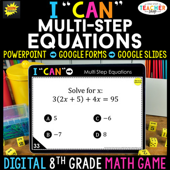 Preview of 8th Grade Math Game DIGITAL | Multi-Step Equations | Distance Learning