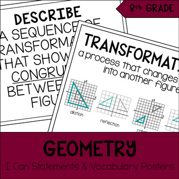 Preview of 8th Grade Math Geometry I Can & Vocabulary Wall Posters