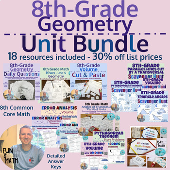 Preview of 8th Grade Math - Geometry; Pythagorean Theorem, Volume, & Angles - Unit Bundle