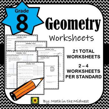 8th Grade Math Geometry Homework/Worksheets by Math in the Midwest