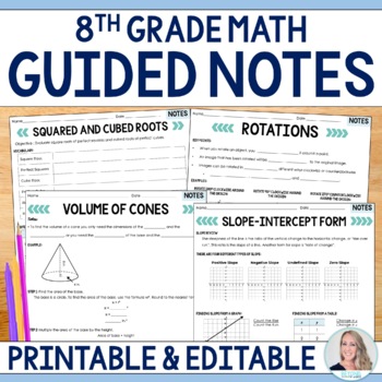Preview of 8th Grade Math Guided Notes