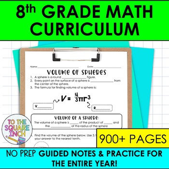Preview of 8th Grade Math Guided Notes Curriculum | No Prep Notes & Practice