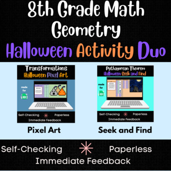 Preview of 8th Grade Math - Halloween Review Activity Pack - Geometry Standards