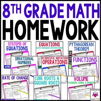 Preview of 8th Grade Math Homework Worksheets