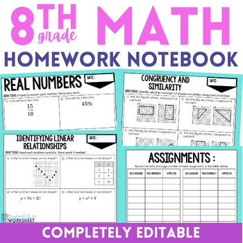 Preview of 8th Grade Math Homework | Printable Homework Worksheets