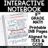 8th Grade Math Interactive Notebook Bundle - TEKS CCSS Printable