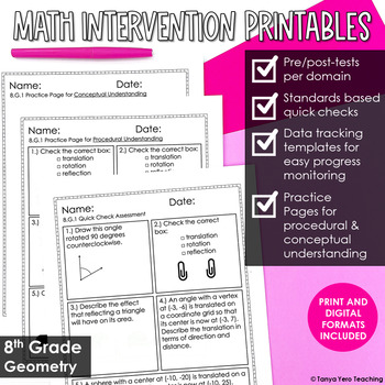 Preview of 8th Grade Math Intervention Geometry Printables | RTI Progress Monitoring