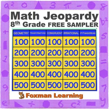 Preview of 8th Grade Math Jeopardy Common Core Review Game FREE SAMPLER