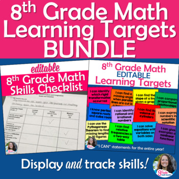 Preview of 8th Grade Math Learning Targets and Student Self-Assessment Bundle
