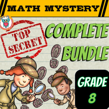 Preview of 8th Grade Math Mystery COMPLETE BUNDLE Fun Math Review Activities