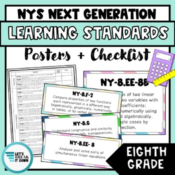 Preview of 8th Grade Math NYS Next Generation Standard Posters and Checklist