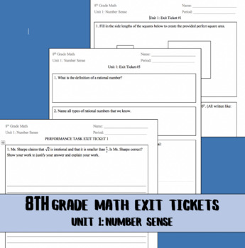 Preview of 8th Grade Math Number Sense Unit Exit Tickets
