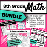 8th Grade Math Pacing Guide, Editable Learning Targets, & 