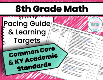 Preview of 8th Grade Math Pacing Guide | Learning Targets | KY Academic Standards & CCSS