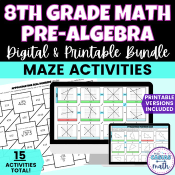Preview of 8th Grade Math Pre Algebra Activities BUNDLE - Digital and Printable Mazes