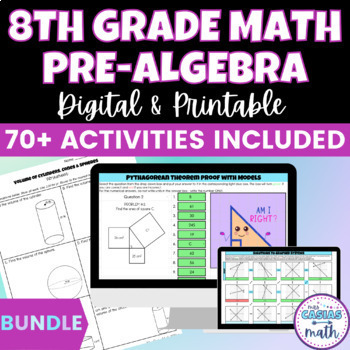 Preview of 8th Grade Math Pre Algebra Digital and Printable Activities MEGA BUNDLE