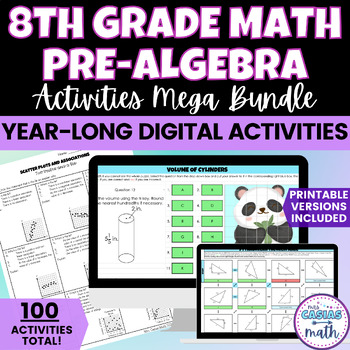 Preview of 8th Grade Math Pre Algebra Digital and Printable Activities MEGA BUNDLE