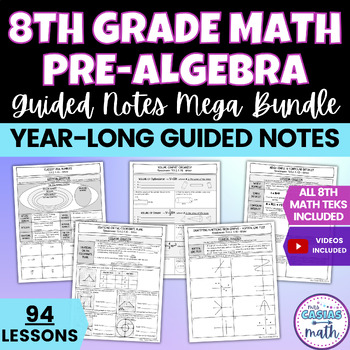 Preview of 8th Grade Math Pre Algebra Guided Notes Lessons Mega Bundle Entire Year