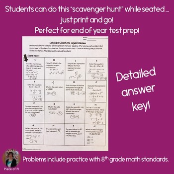 8Th Grade Math Pre Algebra Review Solve And Search Activity By Piece Of Pi