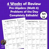 8th Grade Math Pre Algebra Spiraling Warm Ups Weekly Pract