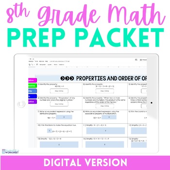 Preview of 8th Grade Math Prep Packet Digital Version | 7th Grade Math Review Skills