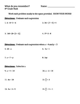 8th Grade Math Preview by Sarah Cox | TPT