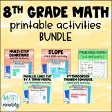 8th Grade Math Printable Activities Bundle