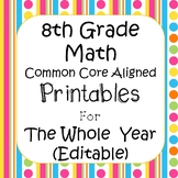 8th Grade Math Review Printable Worksheets Assessment & Ho