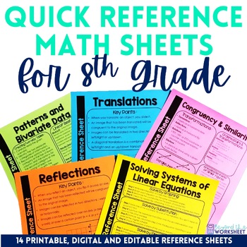 Preview of 8th Grade Math Quick Reference Sheets | Study Guides