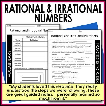 Rational and Irrational Numbers Guided Notes - Real Number System Notes