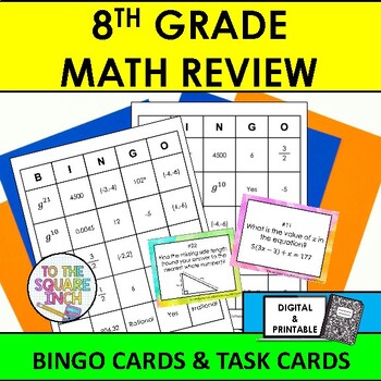 Preview of 8th Grade Math Review Bingo | 8th Grade Math Test Prep Activity