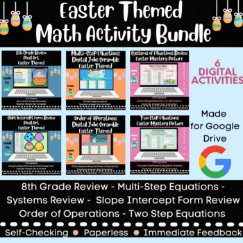 Preview of 8th Grade Math Review Bundle - 6 Digital Activities - Easter Themed