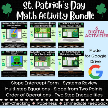 Preview of 8th Grade Math Review Bundle - 6 Digital Activities - St. Patrick's Day Themed