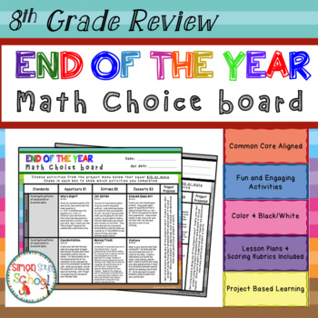 Preview of 8th Grade Math Review Choice Board - End of the Year Math - Distance Learning