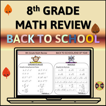 Preview of 8th Grade Math Review-End of the Year or Back to School for Alg 1 (115 Problems)