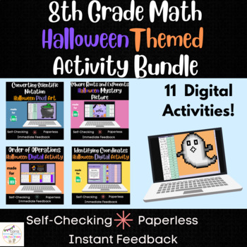 Preview of 8th Grade Math Review - Halloween Digital Math Activity Bundle