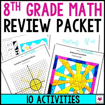 Preview of 8th Grade Math Review Packet Activites | End of Year Review | Fun Worksheets