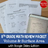 8th Grade Math Finding Volume and Surface Area Review Packet - print and digital