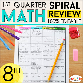 Preview of 8th Grade Math Review & Quizzes | Homework or Warm Ups | 1st QUARTER