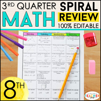 Preview of 8th Grade Math Review & Quizzes | Homework or Warm Ups | 3rd QUARTER