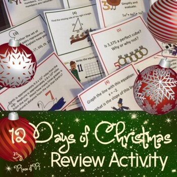 Preview of 8th Grade Math Review Stations Test Prep 12 Days of Christmas Task Cards