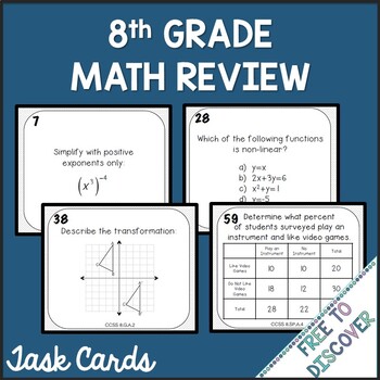 Preview of 8th Grade Math Review Task Cards