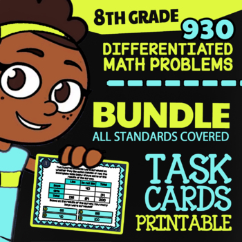 Preview of 8th Grade Math Review Task Cards | Colorful Common Core-Aligned Assessments