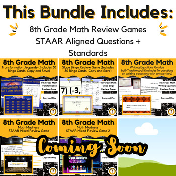 Preview of 8th Grade Math STAAR Year Review Games (Growing Bundle)
