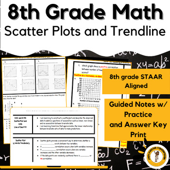 Preview of 8th Grade Math Scatter Plot and Trendline Guided Notes/Practice w/ Answer Key