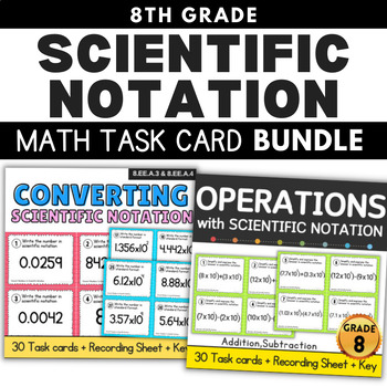 Preview of 8th Grade Math Scientific Notation Task Card Bundle {Converting and Operations}