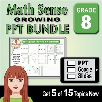 Preview of 8th Grade Math Sense Matching GROWING BUNDLE:  PPT / Google Slides Activities
