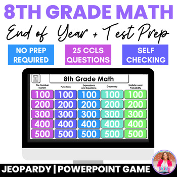 Preview of 8th Grade Math Skills End of Year Review Test Prep PowerPoint Game Jeopardy EOC