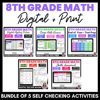 Preview of 8th Grade Math Skills Test Prep Bundle End of the Year Review Assessments
